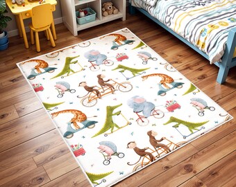 Alfombra infantil con temática de viaje al bosque, alfombra suave antideslizante lavable, alfombra infantil con animales bonitos, alfombra de sala de juegos fácil de limpiar, alfombra con temática de safari, alfombra infantil con temática de jungla
