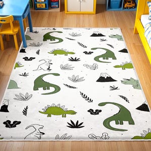 Dinosaurier-Themen-waschbarer Kinderzimmer-Teppich, rutschfeste Aktivitätsteppich, handgefertigter Kinderteppich, beste Jurassic-Kinderteppiche, Trex-Krabbelteppich, Spielzimmermatte
