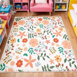 Watercolor Wild Florals Rug, Nursery Rug, Kids Area Rug, Washable Non Slip Soft Rug, Play Rug, Girls Rug, Flower Baby Room Rug