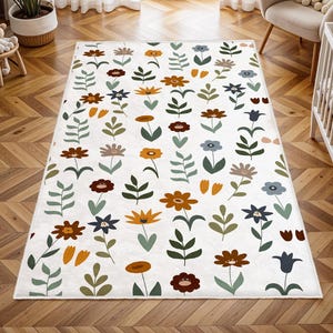 Watercolor Florals Rug, Nursery Rug, Kids Area Rug, Washable Non Slip Soft Rug, Play Rug, Girls Rug