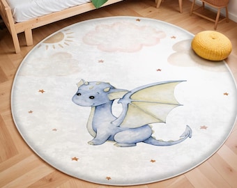 Little Dragon Nursery Rug, Baby Dino Carpet, Custom Name Nursery Mat, Baby Boys Room Decor, Kids Playroom Mat, Baby Shower Gift