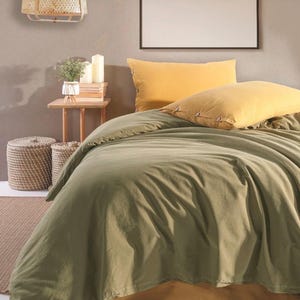 Ensemble housse de couette 100 % coton couleur moutarde, ensemble housse de couette double, ensemble de literie vert