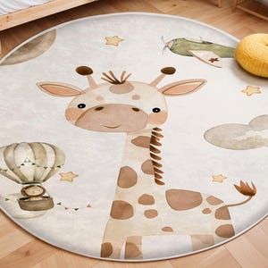 Giraffe Kinderzimmer Teppich, Babyzimmer Dekor, Heißluftballon Kinder Teppich, Safari Tier Löwe Giraffe Kinderteppich, rutschfeste Aktivitätsteppich, waschbarer Kinderteppich