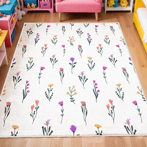 Watercolor Florals Rug, Nursery Rug, Kids Area Rug, Washable Non Slip Soft Rug, Play Rug, Girls Rug