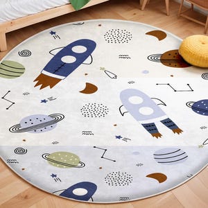 Space Themed Kid&#39;s Rug, Galaxy Non Slip Toddler Rug,Planet Activity Rug, Kid Room Decor, Bestselling Children&#39;s Carpet, Play Mat With Rocket