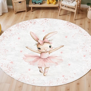 Kinderteppich Häschen, Mädchenteppich, Spielzimmerteppich, Waschbar, Kinderzimmerteppich, Kinderzimmerteppich