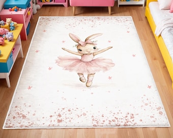Bunny Kids Rug, Girls Room Rug, Baby Playroom Mat, Washable Nursery Rug, Play Mat, Bunny Baby Carpet, Bestselling Kids Room Rug, Area Rug