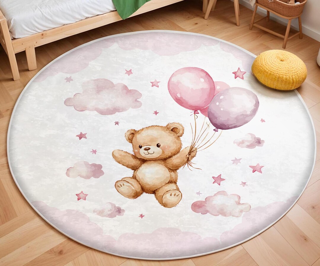Teddy Bear Nursery Rug, Rectangular Rug for Nursery, Baby Boy Rug ...