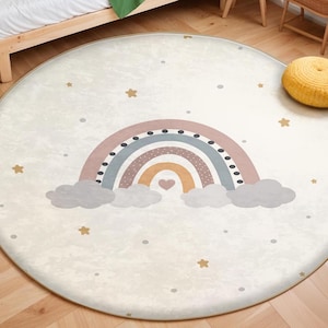 Rainbow Kids Room Mat, Cloud Rainbow Kids Rug, Play Mat For Kids, Colorful Baby Room Carpet, Anti-Slip Washable Nursery Mat, Nursery Rug