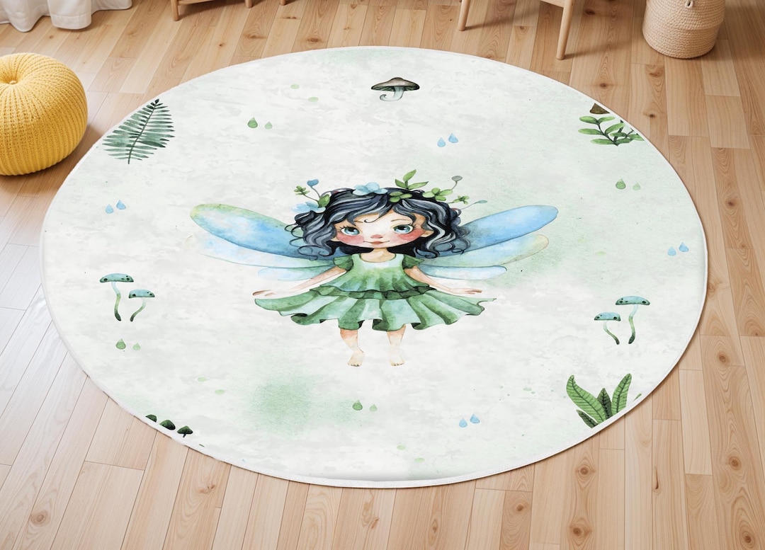 Fairy Rug Round Watercolor Fairy Girl Nursery Rug Soft Non-slip Kids Play Area Rug ...