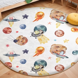Space Themed Kid&#39;s Rug, Galaxy Non Slip Toddler Rug,Planet Activity Rug, Kid Room Decor, Bestselling Children&#39;s Carpet, Play Mat With Rocket