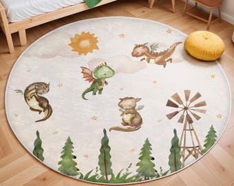 Little Dragon Nursery Rug ,Baby Dino Carpet, Custom Name Nursery Mat, Dragons Rug, Playroom Mat, Baby Rug, Baby Boys Room Decor, Baby Gift