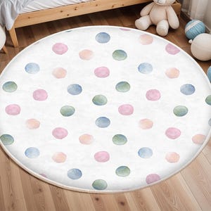 Polka Dot Washable Kids Rug, Soft Nursery Play Mat, Colorful Baby Room Carpet, Anti-Slip Washable Nursery Mat, Nursery Rug, Baby Room Decor