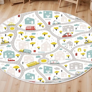 City Road Rugs, Nursery Rug, Kids Area Rug, Washable Non Slip Soft Rug, Play Rug, Boys Rug Play Mat, Neutral Floor Car Runner, Road Kids Rug