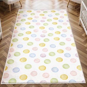 Polka Dot Washable Kids Rug, Soft Nursery Play Mat, Colorful Baby Room Carpet, Anti-Slip Washable Nursery Mat, Nursery Rug, Baby Room Decor