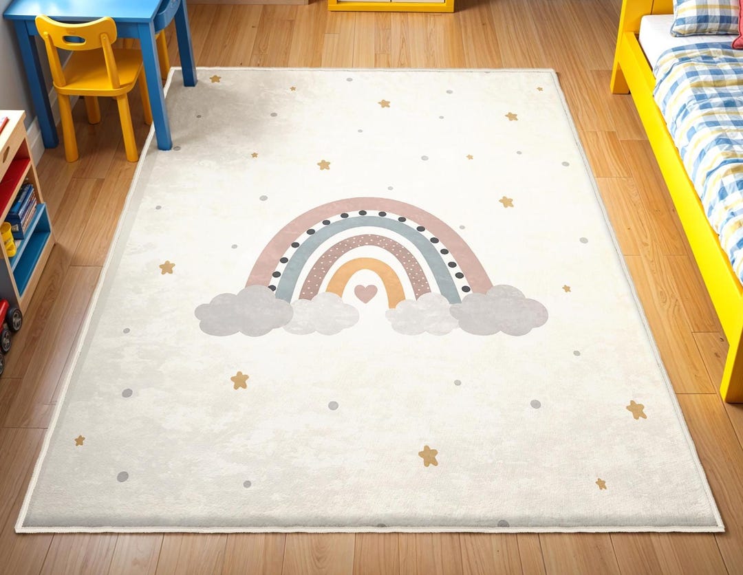 Rainbow Kids Room Rug, Cloud Rainbow Kids Rug, Play Mat for Kids ...
