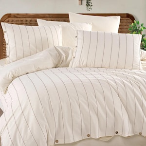 Vintage Striped 100% Cotton Ruffle Yarn Dyed Double Duvet Cover, Striped Comforter and Sheet Set, Stripes Comforter Set, Quilt Fastener Gift