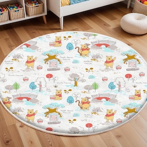 Winnie The Pooh Bereich Teppich, Runder Woodland Teppich, Pooh Bodenteppich, Forest rutschfeste Kreis Teppiche, Cartoon Gummiboden Matte, waschbar Kinder Teppich