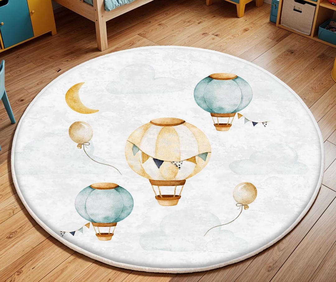 Hot Air Balloon Kids Rug, Nursery Rug, Kids Area Rug, Washable Non Slip ...
