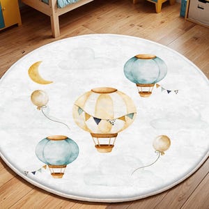 Hot Air Balloon Kids Rug, Nursery Rug, Kids Area Rug, Washable Non Slip Soft Rug, Play Rug, Toddler Boys Rug, Pink Hot Air Balloon Baby Rug