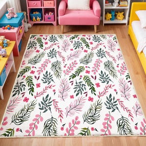 Watercolor Wild Florals Rug, Nursery Rug, Kids Area Rug, Washable Non Slip Soft Rug, Play Rug, Girls Rug, Flower Baby Room Rug