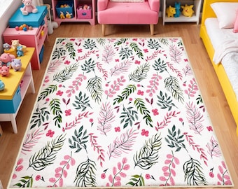 Watercolor Wild Florals Rug, Nursery Rug, Kids Area Rug, Washable Non Slip Soft Rug, Play Rug, Girls Rug, Flower Baby Room Rug