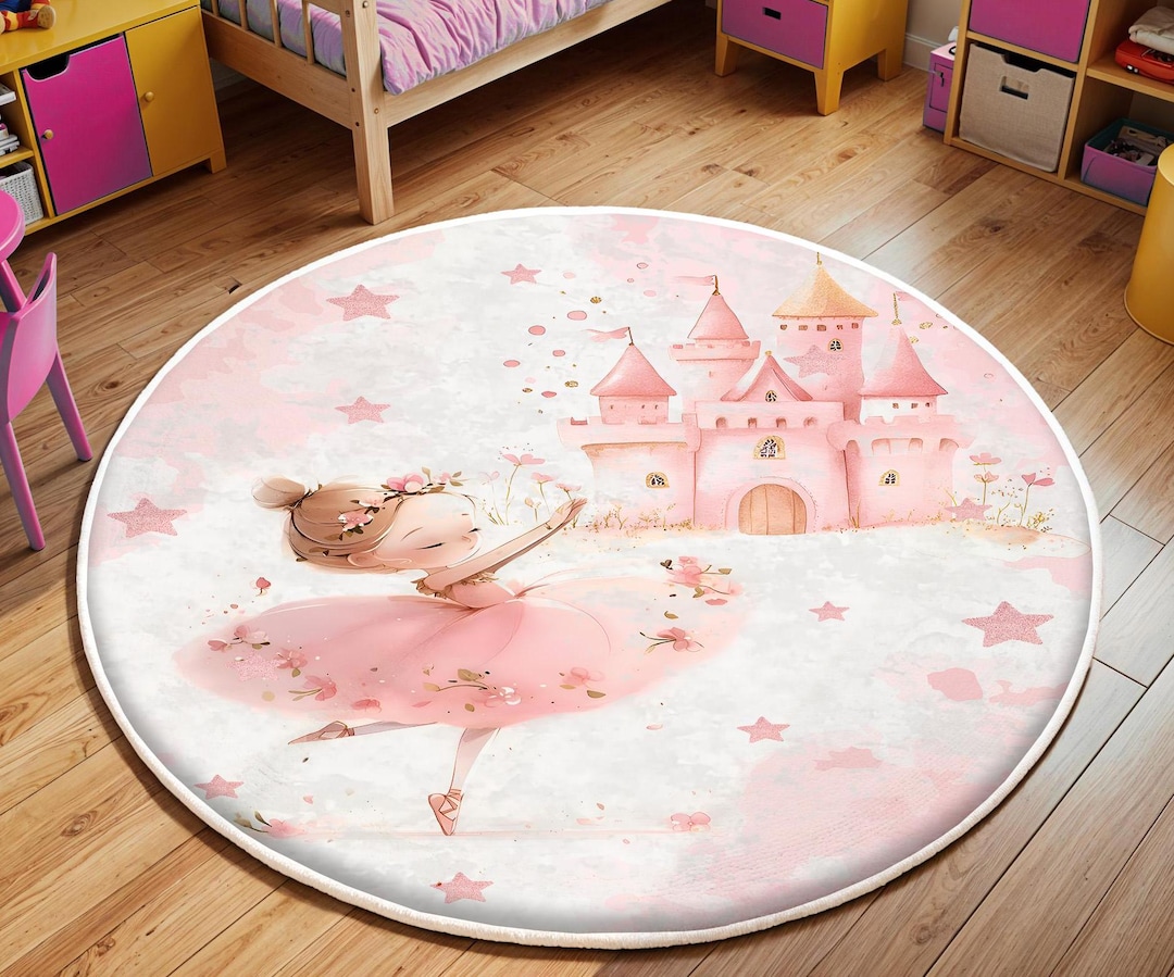 Ballerina Kids Rug, Girls Room Rug, Baby Playroom Mat, Washable Nursery ...