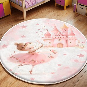 Ballerina Kinderteppich, Waschbarer Teppich für Mädchen, Prinzessin Schloss Teppich, Baby Spielzimmer Teppich