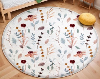 Watercolor Wild Florals Rug, Nursery Rug, Kids Area Rug, Washable Non Slip Soft Rug, Play Rug, Girls Rug, Baby Room Rug