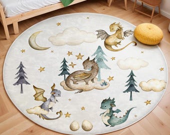 Little Dragon Nursery Rug, Baby Dino Carpet, Custom Name Nursery Mat, Baby Boys Room Decor, Kids Playroom Mat, Baby Shower Gift