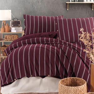 Gestreifter Bettbezug aus 100% Baumwolle, doppelter Bettbezug, modernes gestreiftes Tröster und Bettwäscheset, Streifentrösterset, Quiltverschlussgeschenk