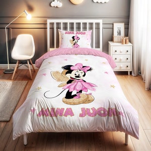 Minnie Mouse Duvet Cover Set,Birthday gift, bedroom decor,comforter,Duvet Cover Two Piece Set,Kids Bedding,Toodler Bedding,Minnie Bedding image 3