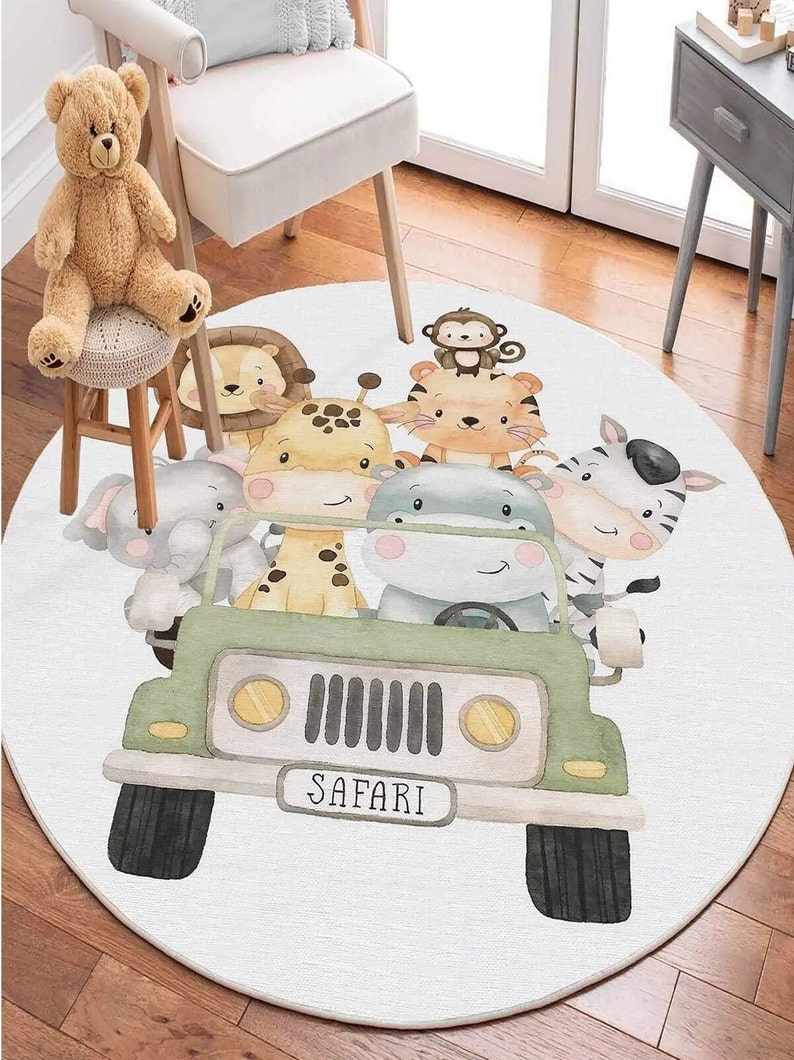 Round Rug safari Animals Nursery Rug Baby Shower Gift Baby Etsy