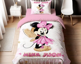 Minnie Mouse Duvet Cover Set,Birthday gift, bedroom decor,comforter,Duvet Cover Two Piece Set,Kids Bedding,Toodler Bedding,Minnie Bedding