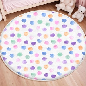Colorful Polka Dot Washable Kids Rug, Soft Nursery Play Mat, Colorful Baby Room Carpet, Anti-Slip Washable Nursery Mat, Nursery Rug