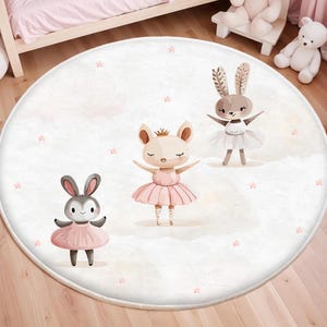 Ballerina Hase Kinderteppich, Mädchenteppich, Babyspielzimmer, Waschbarer Teppich, Kinderzimmerteppich