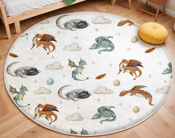 Little Dragon Nursery Rug ,Baby Dino Carpet, Custom Name Nursery Mat, Dragons Rug, Playroom Mat, Baby Rug, Baby Boys Room Decor, Baby Gift