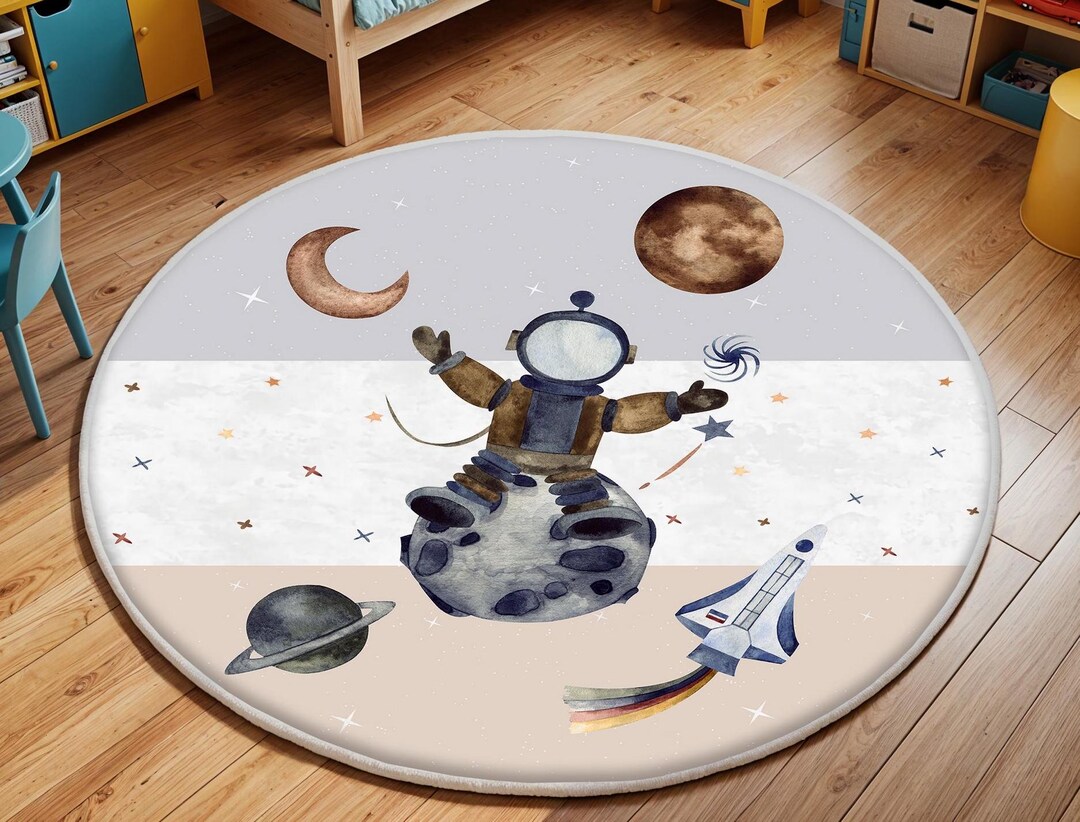 Moon Rover Play Rug Space Themed Cute Kid's Rug, Adventurous Astronaut Childen's Mat, Kids ...