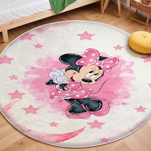 Minnie Mouse Rug, Custom Rug, Popular Rug, Baby Girl Playroom Mat, Washable Nursery Rug, Non Slip Kids Rug, Mickey Mouse Rug, Gift For Kids