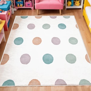 Colorful Polka Dot Washable Kids Rug, Soft Nursery Play Mat, Colorful Baby Room Carpet, Anti-Slip Washable Nursery Mat, Nursery Rug