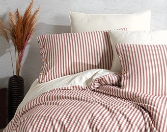 Cherry Stripes Bedding Set,Modern Striped Comforter and Sheet Set,Timeless Stripes Comforter Set,Harmony Stripes Bedding Set,duvet cover