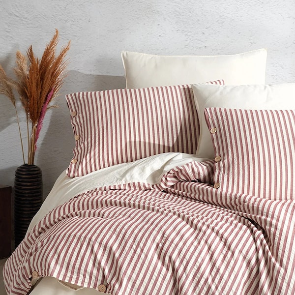 Cherry Stripes Bedding Set,Modern Striped Comforter and Sheet Set,Timeless Stripes Comforter Set,Harmony Stripes Bedding Set,duvet cover