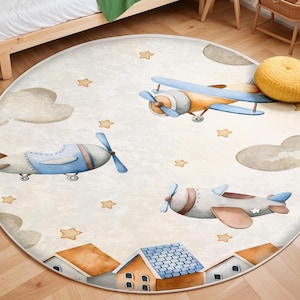 Kinder Teppich mit Flugzeug Muster, Wolke Kinder Teppich, Baby Geschenk, rutschfester Teppich, Waschbar Kinder Teppich, Kinderzimmer Teppich