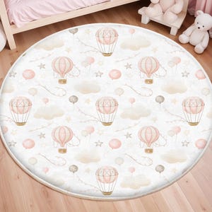 Pink Hot Air Balloon Baby Rug, Hot Air Balloon Kids Rug, Nursery Rug, Kids Area Rug, Washable Non Slip Soft Rug, Play Rug, Toddler Boys Rug