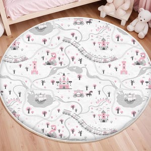 City Road Ultra Soft Kids Play Rug, Rug For Kids Room, Playground Rug, Nursery Rug, Nursery Decor, Castle Kids Rug, Pink Girls Room Rug