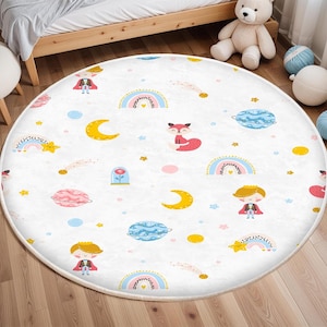 Rainbow Rug, Nursery Rug, Kids Area Rug, Washable Non Slip Soft Rug, Play Rug, Girls Rug, Playmat For Kids, Fox Baby Room Carpet