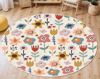 Watercolor Wild Florals Rug, Nursery Rug, Kids Area Rug, Washable Non Slip Soft Rug, Play Rug, Girls Rug, Flower Baby Room Rug