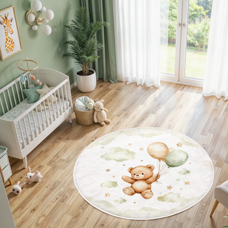 Teddy Bear Nursery Rug, Rectangular Rug for Nursery, Baby Boy Rug ...