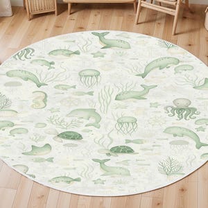 Watercolor Ocean Animals Nursery Rug, Kids Area Rug, Washable Non Slip Soft Rug, Play Rug, Boys Rug