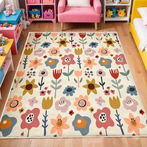 Watercolor Wild Florals Rug, Nursery Rug, Kids Area Rug, Washable Non Slip Soft Rug, Play Rug, Girls Rug, Flower Baby Room Rug